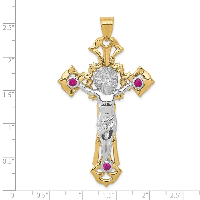 Rings Goldia 14k Twotone Gold Polished with Red CZs Crucifix Pendant