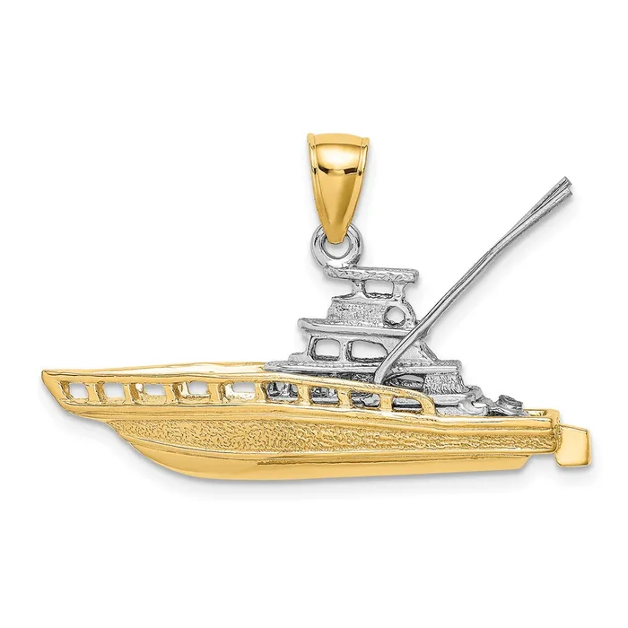 Rings Goldia 14k Twotone Gold Textured 3D Offshore Sportfishing Boat Charm Rings Goldia 14k Twotone Gold Textured 3D Offshore Sportfishing Boat Charm