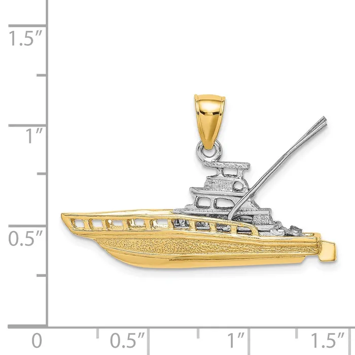 Rings Goldia 14k Twotone Gold Textured 3D Offshore Sportfishing Boat Charm