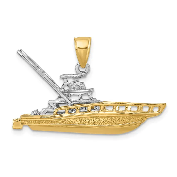 Rings Goldia 14k Twotone Gold Textured 3D Offshore Sportfishing Boat Charm