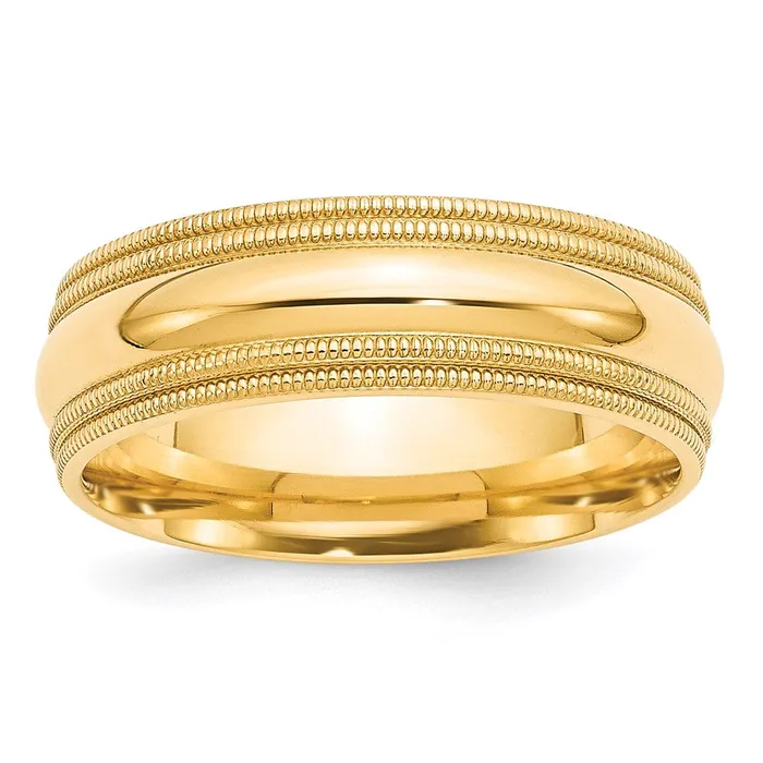 Rings Solid 10K Yellow Gold 7mm Double Milgrain Comfort Fit MensWomens Wedding Band Ring Size 105 Goldia