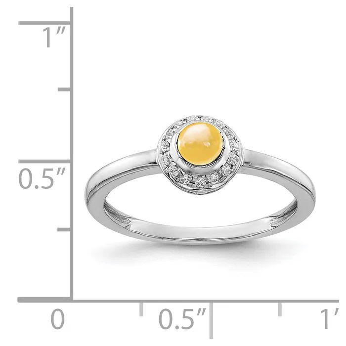 Rings Solid 14k White Gold Simulated CZ and Cabochon Citrine Ring Goldia