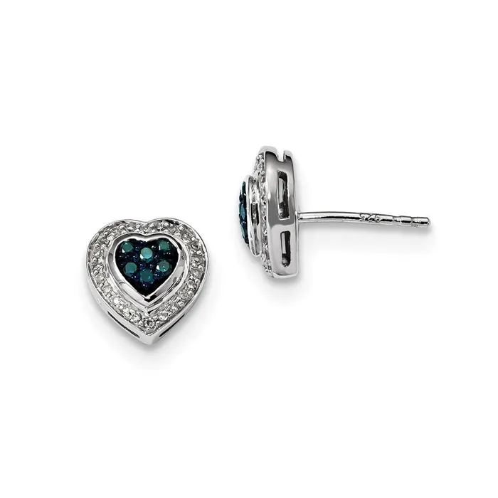Sterling Silver Blue Diamond Small Heart Post Earrings Goldia Earrings