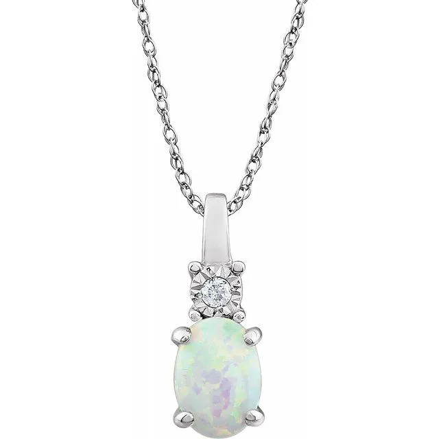 14K White Created Opal 02 CTW Diamond 18 Necklace TreasureFineJewelers Necklaces
