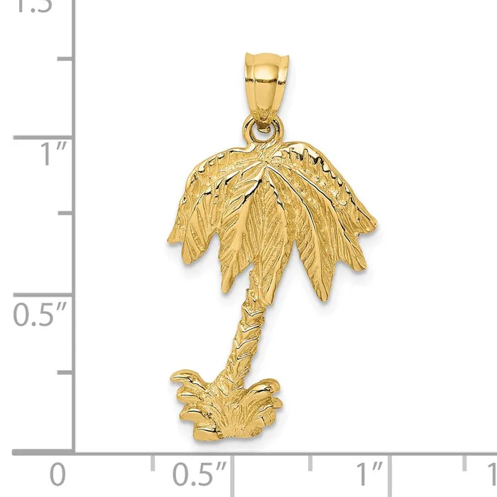 Charm Necklaces TreasureFineJewelers 14K 2D Textured Single Palm Tree Charm