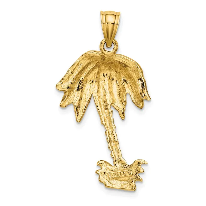 Charm Necklaces TreasureFineJewelers 14K 2D Textured Single Palm Tree Charm