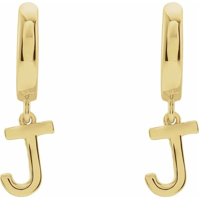 Earrings TreasureFineJewelers 14K Yellow Gold Initial J Hinged Huggie Earring