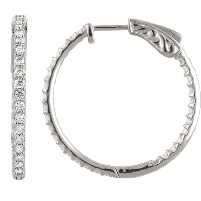 Earrings TreasureFineJewelers Platinum 1 CTW Diamond InsideOutside 265 mm Hoop Earrings