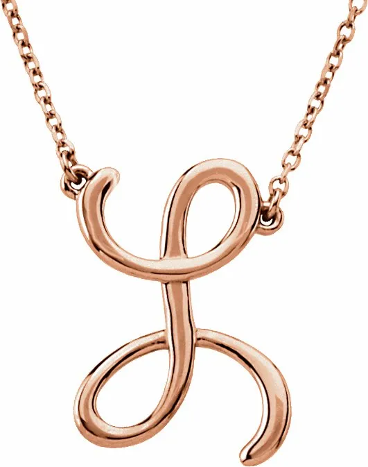 Necklaces TreasureFineJewelers 14K Rose Gold Script Initial L 16 Necklace