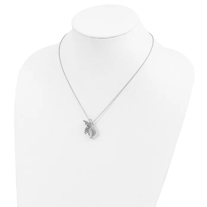 Necklaces TreasureFineJewelers Sentimental Expressions Sterling Silver Rhodiumplated CZ Antiqued Angel of Perseverance 18in Necklace