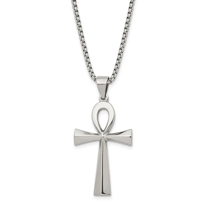 Necklaces TreasureFineJewelers Stainless Steel Polished Ankh 255in Necklace