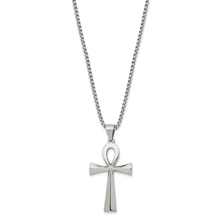 Necklaces TreasureFineJewelers Stainless Steel Polished Ankh 255in Necklace