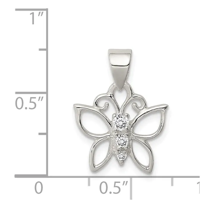 Necklaces TreasureFineJewelers Sterling Silver CZ Butterfly Pendant