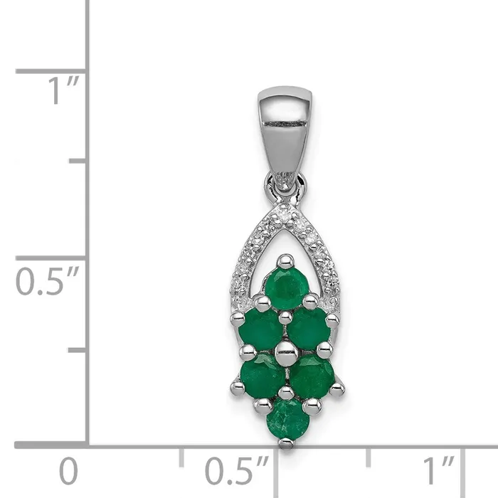 Necklaces TreasureFineJewelers Sterling Silver Rhodiumplated Diamond Emerald Pendant