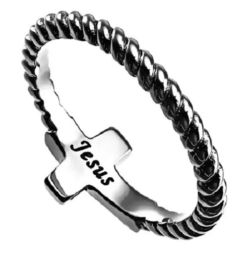 Rings North Arrow Shop True Life Ring with JESUS Text Sideways Cross Style