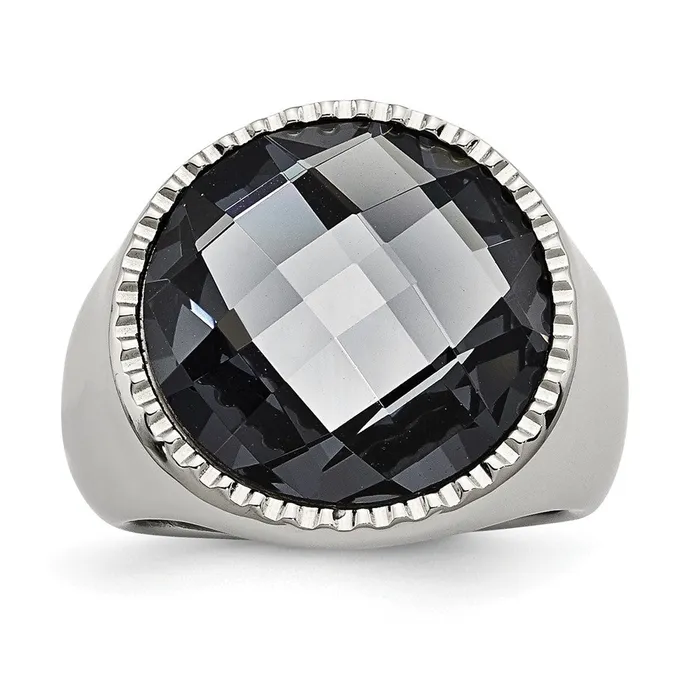 Rings TreasureFineJewelers Stainless Steel Polished Grey Glass Ring