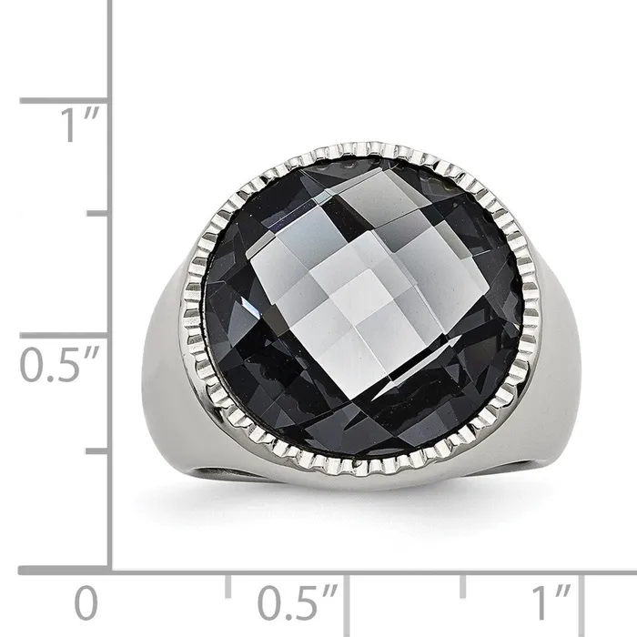 Rings TreasureFineJewelers Stainless Steel Polished Grey Glass Ring