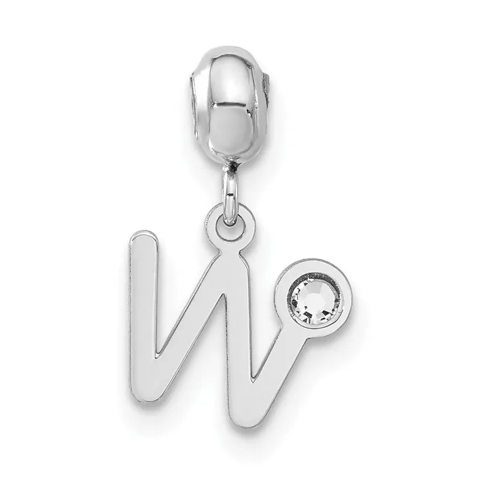 Sterling Silver Rhodiumplated MeMi Letter W wSwarovski Crystal Charm TreasureFineJewelers Rings