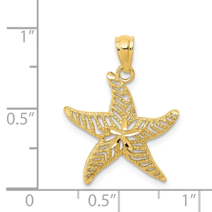 TreasureFineJewelers 14k Diamondcut Polished Filigree Starfish Pendant Necklaces