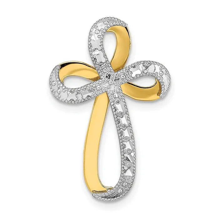 TreasureFineJewelers 14K wRhodium DiamondCut Twisted Cross Charm Charm Necklaces