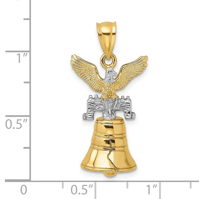 TreasureFineJewelers Charm Necklaces 14k 3D Moveable Liberty Bell w Eagle Top Charm