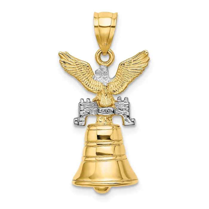 TreasureFineJewelers Charm Necklaces 14k 3D Moveable Liberty Bell w Eagle Top Charm