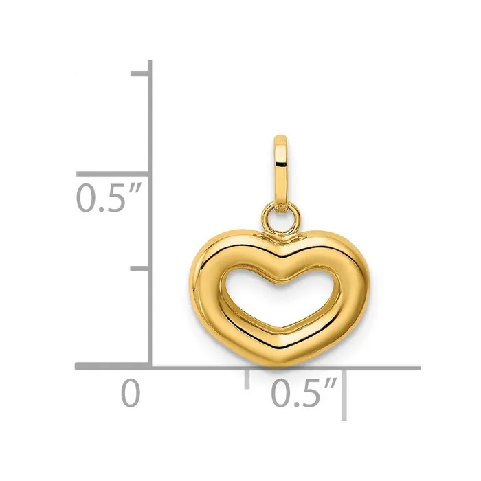 TreasureFineJewelers Charm Necklaces 14k Yellow Gold Polished Cutout Puffed Heart Charm