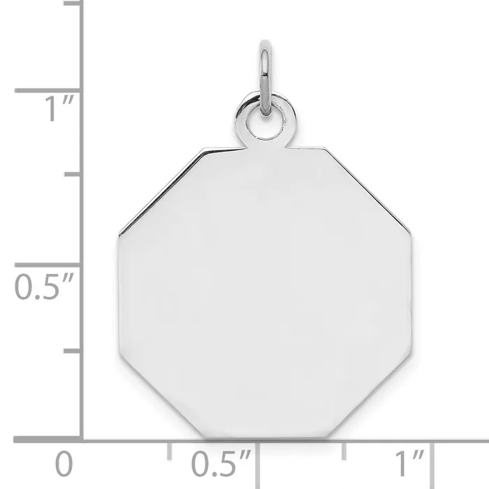 TreasureFineJewelers Charm Necklaces SS Rhplt Engraveable Octagon Polished FrontSatin Back Disc Charm
