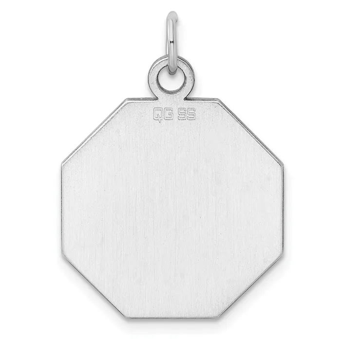 TreasureFineJewelers Charm Necklaces SS Rhplt Engraveable Octagon Polished FrontSatin Back Disc Charm