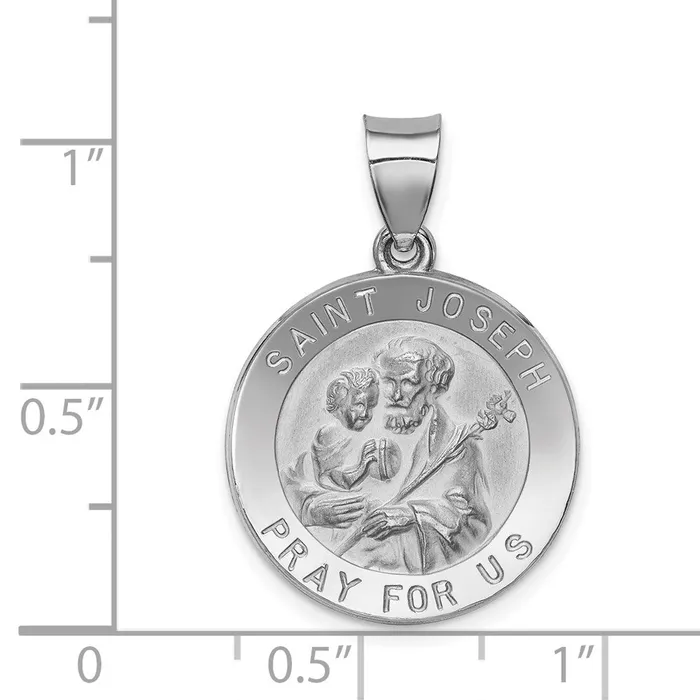 TreasureFineJewelers Necklaces 14k White Gold Polished and Satin St Joseph Medal Hollow Pendant