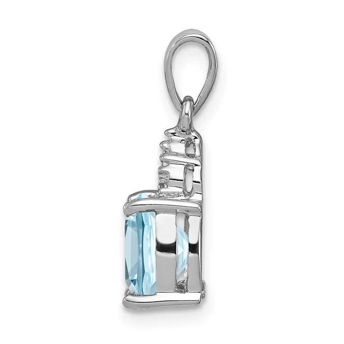 TreasureFineJewelers Necklaces Sterling Silver Rhodium Lt Swiss Blue Topaz Diamond Pendant