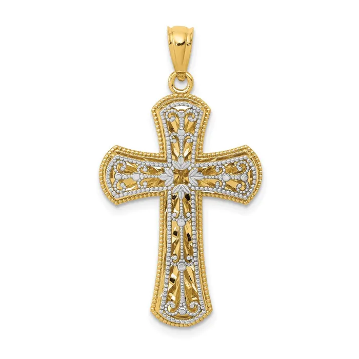 TreasureFineJewelers Rings 14K Twotone Polished 2 Level Cross Pendant