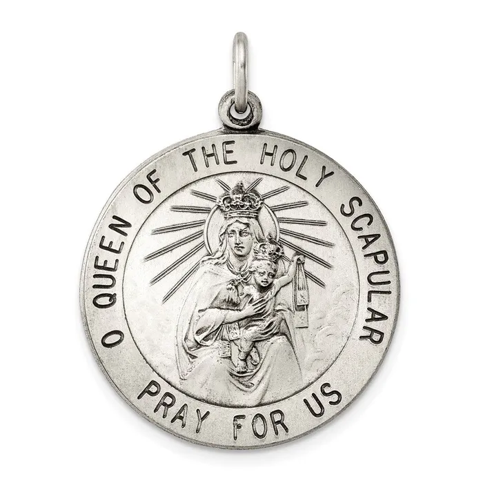 TreasureFineJewelers Rings Sterling Silver Queen of the Holy Scapular Medal