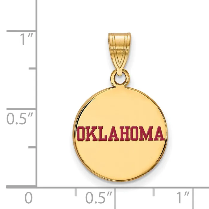 TreasureFineJewelers Sterling Silver Goldplated University of Oklahoma Medium Enameled Disc Pendant Necklaces