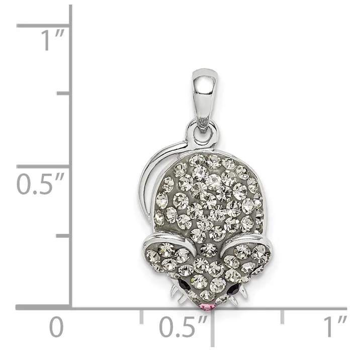 TreasureFineJewelers Sterling Silver Grey Preciosa Crystal Mouse Pendant Necklaces