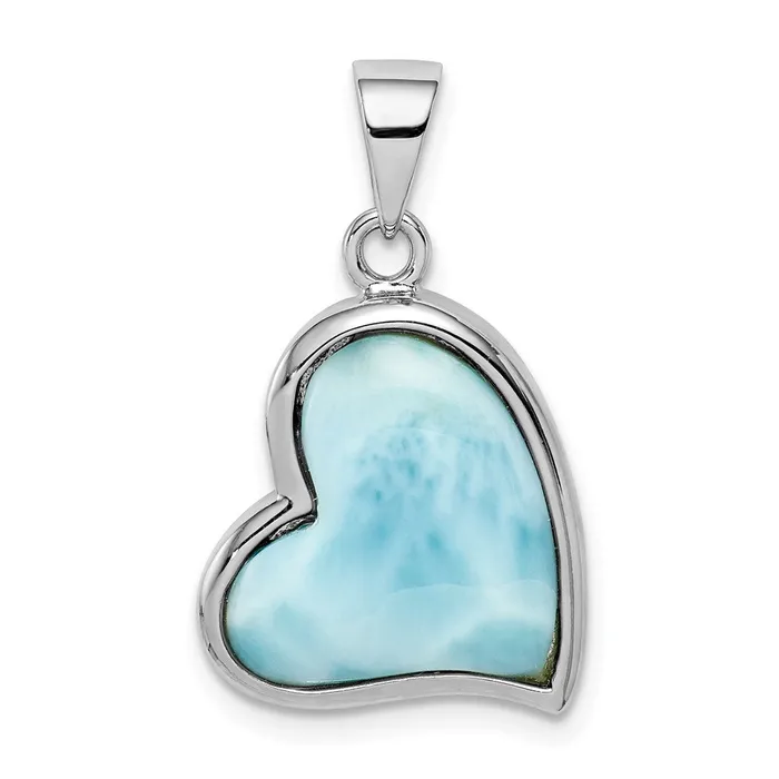 TreasureFineJewelers Sterling Silver Rhodiumplated Larimar Heart Pendant Necklaces
