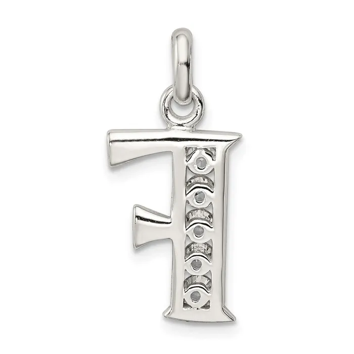 TreasureFineJewelers Sterling Silver White CZ Letter F Initial Pendant Necklaces