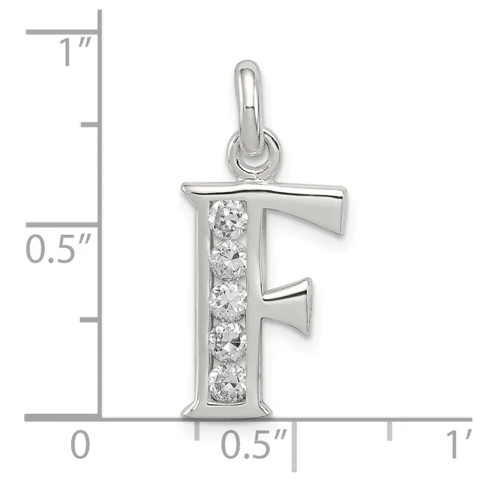 TreasureFineJewelers Sterling Silver White CZ Letter F Initial Pendant Necklaces