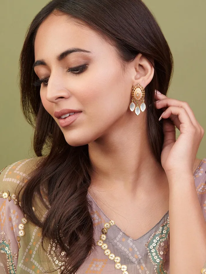 Aina Crystal Eye Pink and Gold Mirror Earrings Curio Cottage Earrings