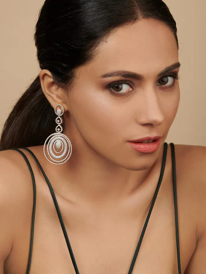 Curio Cottage Earrings Diamante Cubic Zirconia Loops Dangler Earrings