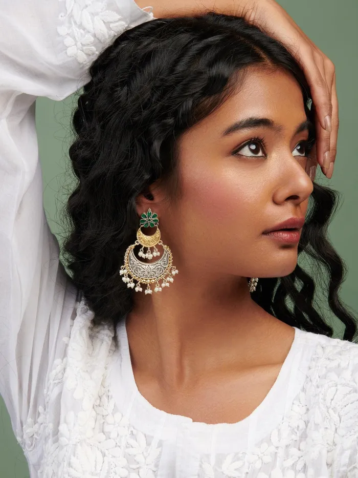 Earrings Curio Cottage The Gypsy Minted Gold Layered Chandbali Earrings