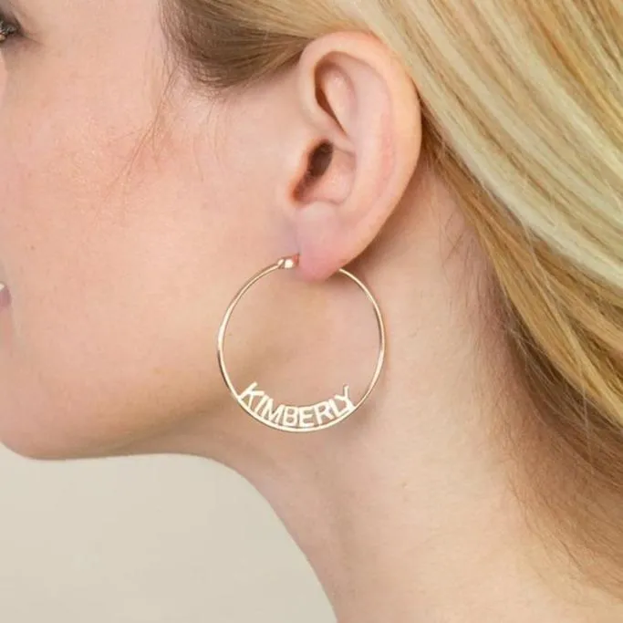 Earrings KHLOE JEWELS Custom Jewelry JLO Edge Custom Name Hoop Earrings