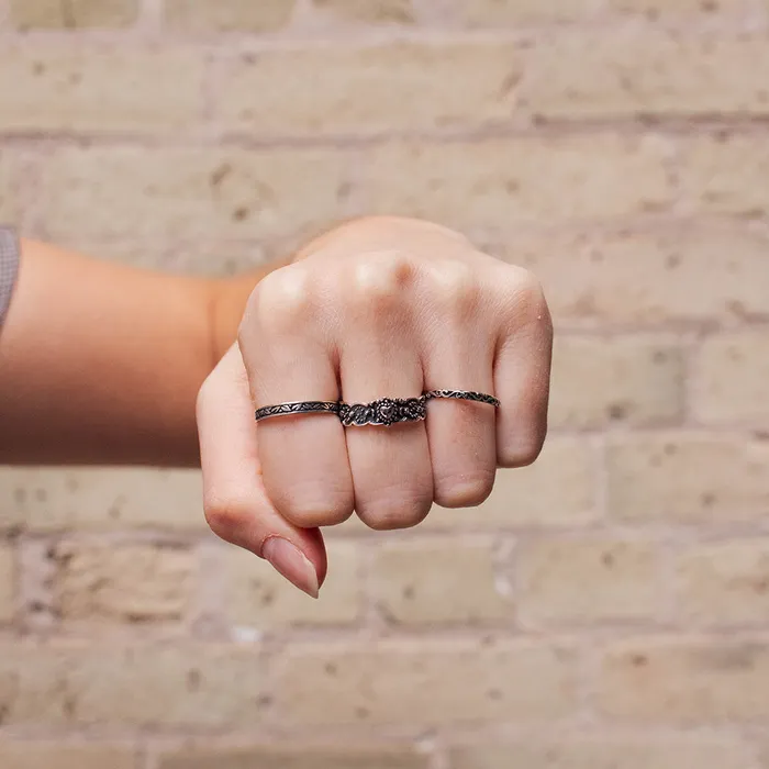 Silver Lotus Rings Oxidized Silver Centre Heart Ring