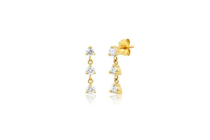 3 Diamond Dangle Stud Earrings Shylee Rose Jewelry Earrings