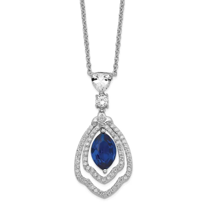 Cheryl M SS Rhodium Plated Created Dark Blue Spinel CZ 18in NecklaceWBCQCM50118 WB Choice Jewelry Necklaces Cheryl M SS Rhodium Plated Created Dark Blue Spinel CZ 18in NecklaceWBCQCM50118 WB Choice Jewelry Necklaces