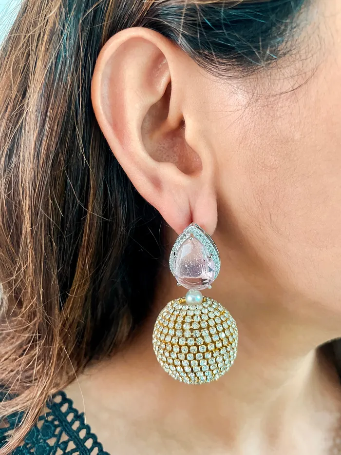 Earrings PRERTO ECOMMERCE PRIVATE LIMITED Light Pink Crystal Ball Drop Earrings Earrings PRERTO ECOMMERCE PRIVATE LIMITED Light Pink Crystal Ball Drop Earrings