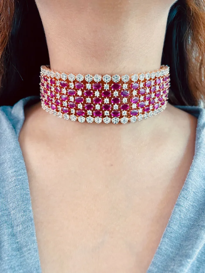 Earrings PRERTO ECOMMERCE PRIVATE LIMITED Meghan Magenta Diamond Choker Necklace Earrings Earrings PRERTO ECOMMERCE PRIVATE LIMITED Meghan Magenta Diamond Choker Necklace Earrings