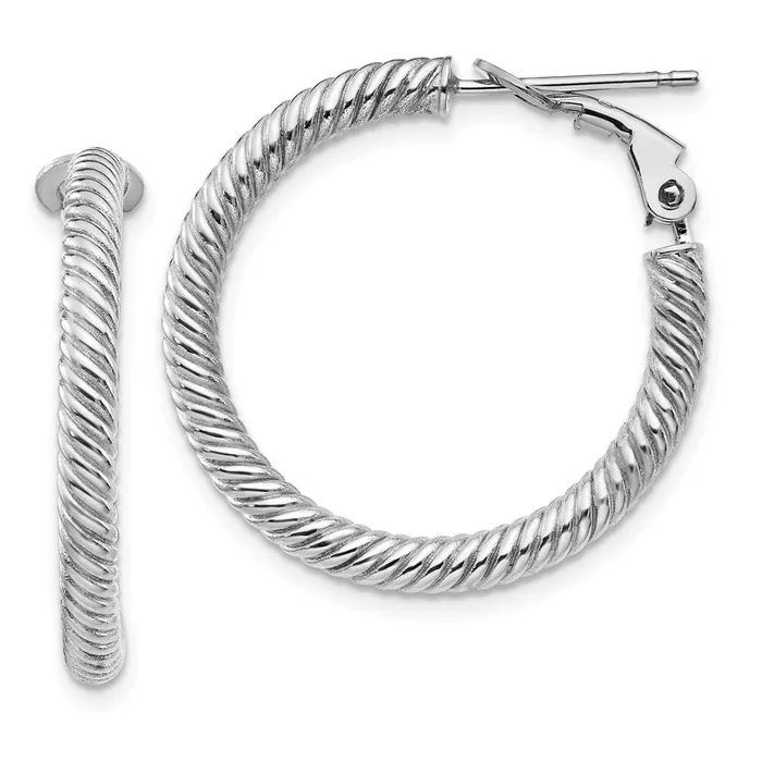 Earrings WB Choice Jewelry 14k 3x20mm White Gold Twisted Round Omega Back Hoop EarringsWBCPRE943W Earrings WB Choice Jewelry 14k 3x20mm White Gold Twisted Round Omega Back Hoop EarringsWBCPRE943W