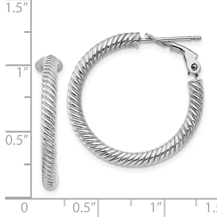 Earrings WB Choice Jewelry 14k 3x20mm White Gold Twisted Round Omega Back Hoop EarringsWBCPRE943W Earrings WB Choice Jewelry 14k 3x20mm White Gold Twisted Round Omega Back Hoop EarringsWBCPRE943W