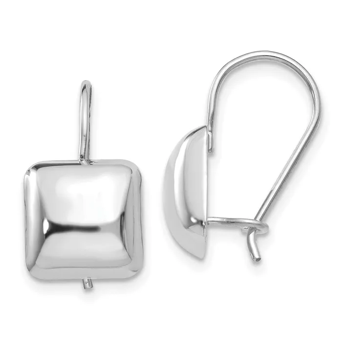 Earrings WB Choice Jewelry 14k White Polished 95mm Puffed Square Kidney Wire EarringsWBCH1041